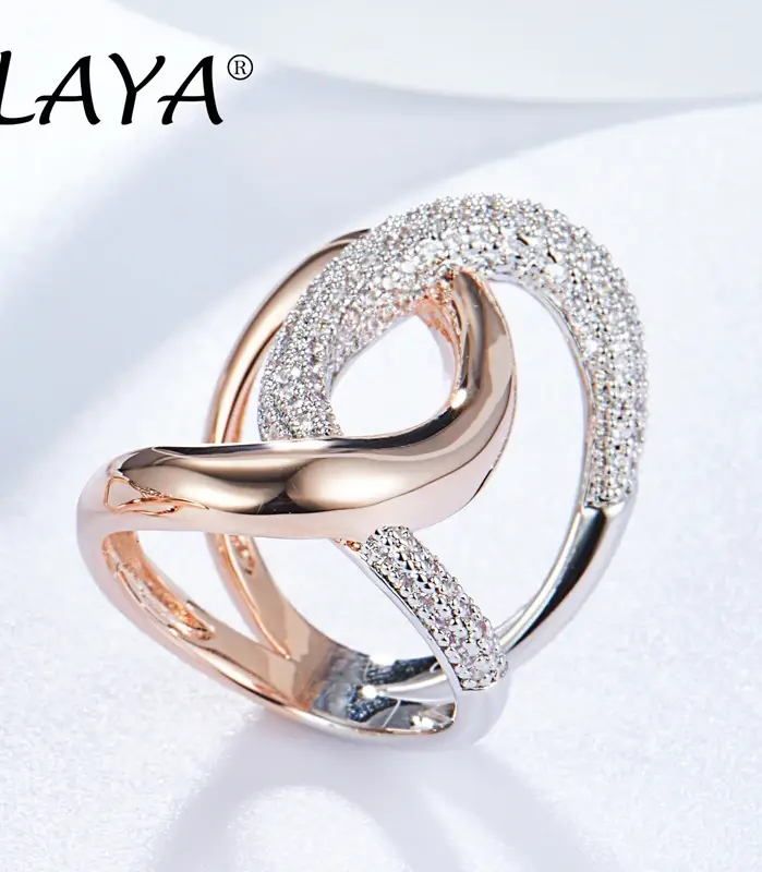 2025 Plata de Ley 925 moda de lujo Irregular de alta calidad anillo cruzado de circón regalo para hombres mujeres joyería de personalidad de fiesta 1