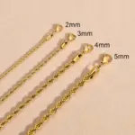 collares delicados de cadena de cuerda de Color dorado para mujeres y hombres, Collar trenzado elegante, eslabón de acero inoxidable resistente al agua de 2/3/4/5mm de ancho 1