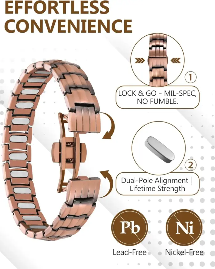 Pulsera de cobre premium para hombres con imanes de 5000 Gauss, pulsera de acero de titanio, regalos de joyería 2