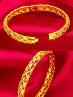 Pulsera con cierre de plumas para mujer AU999, oro de 24 quilates, alivio de plumas en 3D, diseño de cierre fácil de usar, favorecedor dinámico de lujo 6