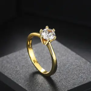 Anillo de boda clásico de cristal de 1 quilate para mujer, sortija de compromiso de aniversario de oro de diamante, propuesta de matrimonio, 1