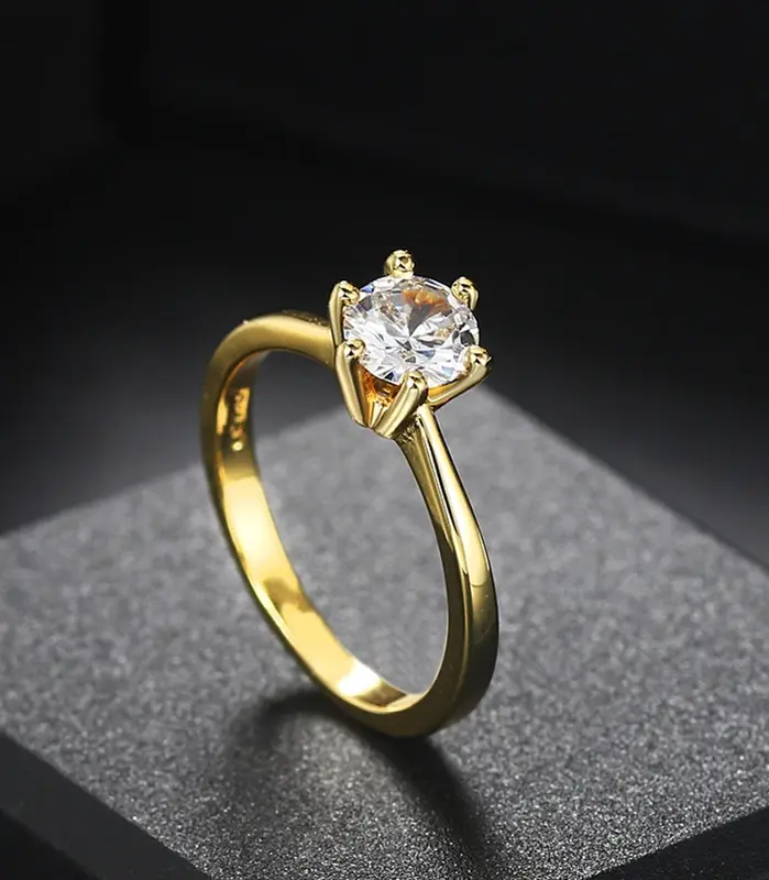 Anillo de boda clásico de cristal de 1 quilate para mujer, sortija de compromiso de aniversario de oro de diamante, propuesta de matrimonio, 1