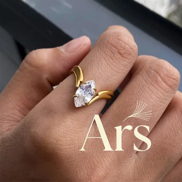 Anillo de Acero Inoxidable Ars, Anillos Irregulares Chapados en Oro de 18k, Anillo Geométrico con Circonita para Mujer, Anillos Minimalistas que No se Deslustran 1