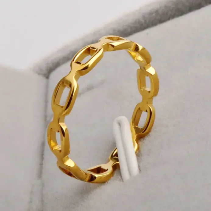 Ramos-anillo de acero inoxidable de titanio para mujer, joyería de moda, color dorado, hueco, geométrico, Vintage, nunca se decolora 2