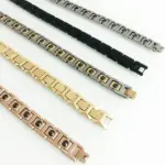 En ventas, pulsera de hombre de acero de tungsteno pulido alto, regalos, pulseras para mejores amigos para hombres con piedra magnética de germanio negro saludable 6