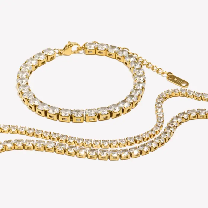 Pulsera de cadena de circón resistente al agua sin deslustre pulseras de mano de acero inoxidable 316L para mujer joyería chapada en oro de 18 quilates 1