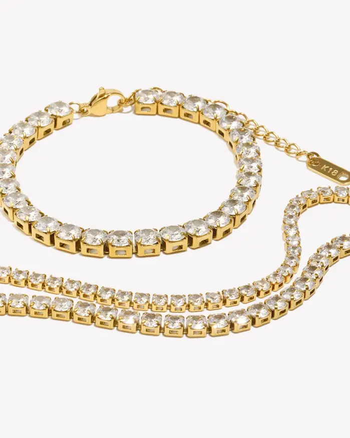 Pulsera de cadena de circón resistente al agua sin deslustre pulseras de mano de acero inoxidable 316L para mujer joyería chapada en oro de 18 quilates 1