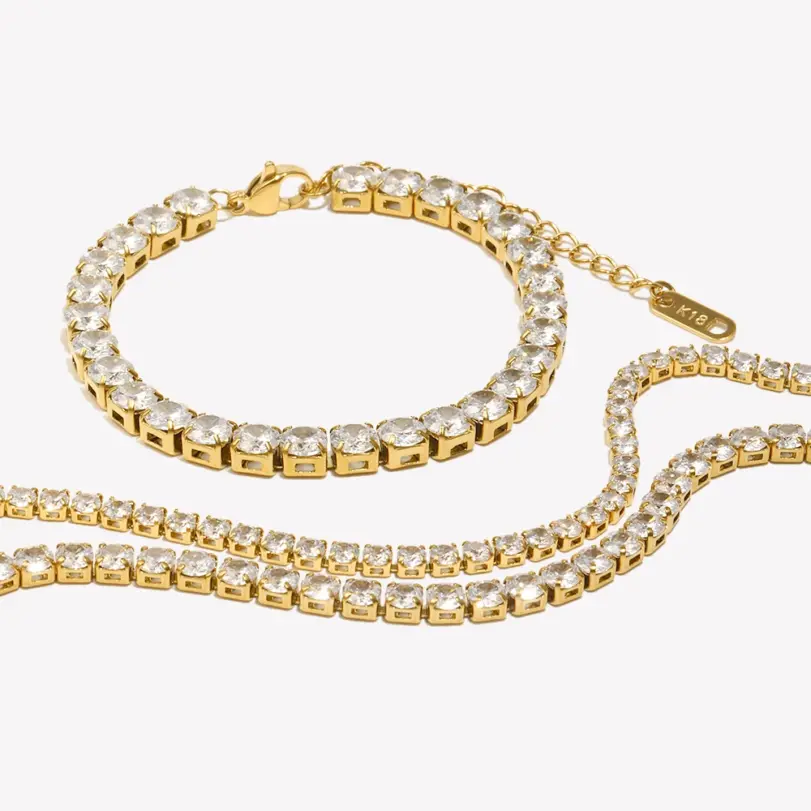 Pulsera de cadena de circón resistente al agua sin deslustre pulseras de mano de acero inoxidable 316L para mujer joyería chapada en oro de 18 quilates 1