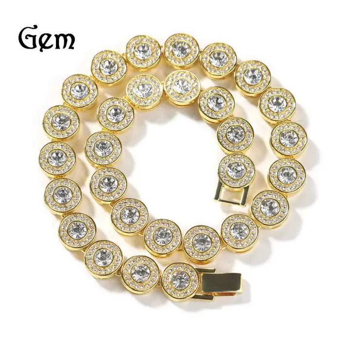 Lujo 24K 9999 oro puro oro real Hip Hop diamante redondo clásico redondo lleno de diamantes collar pulsera 2