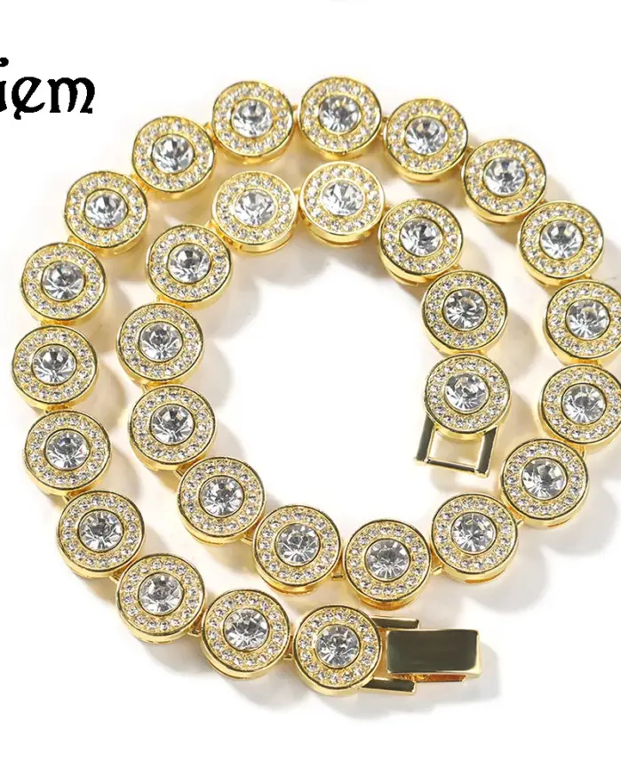 Lujo 24K 9999 oro puro oro real Hip Hop diamante redondo clásico redondo lleno de diamantes collar pulsera 2