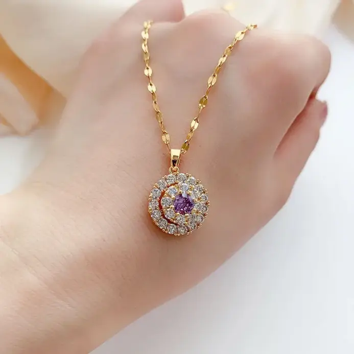 Collar de oro de 18K con colgantes de diamantes blancos para mujer, Joyas naturales, pierscione, bizutería, colgante de piedras preciosas 1