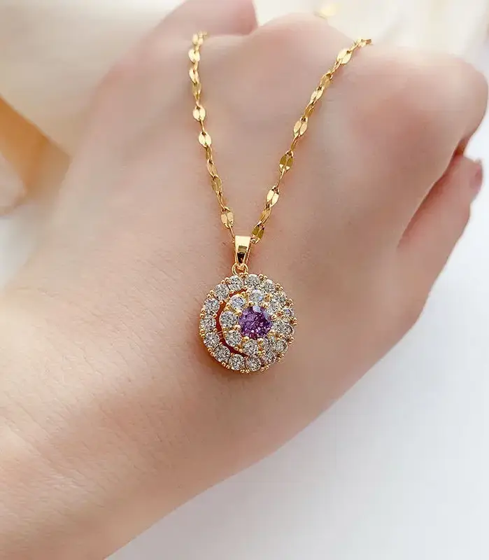 Collar de oro de 18K con colgantes de diamantes blancos para mujer, Joyas naturales, pierscione, bizutería, colgante de piedras preciosas 1