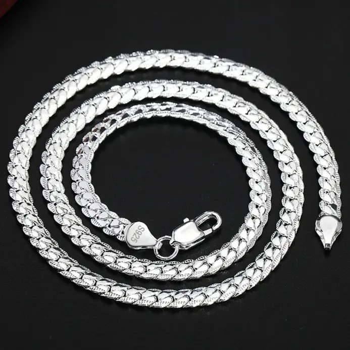 collar de Plata de Ley 925 con cadena lateral de 6mm, 8/18/20/22/24 pulgadas, moda para hombre y mujer, regalo de joyería de compromiso de boda 2