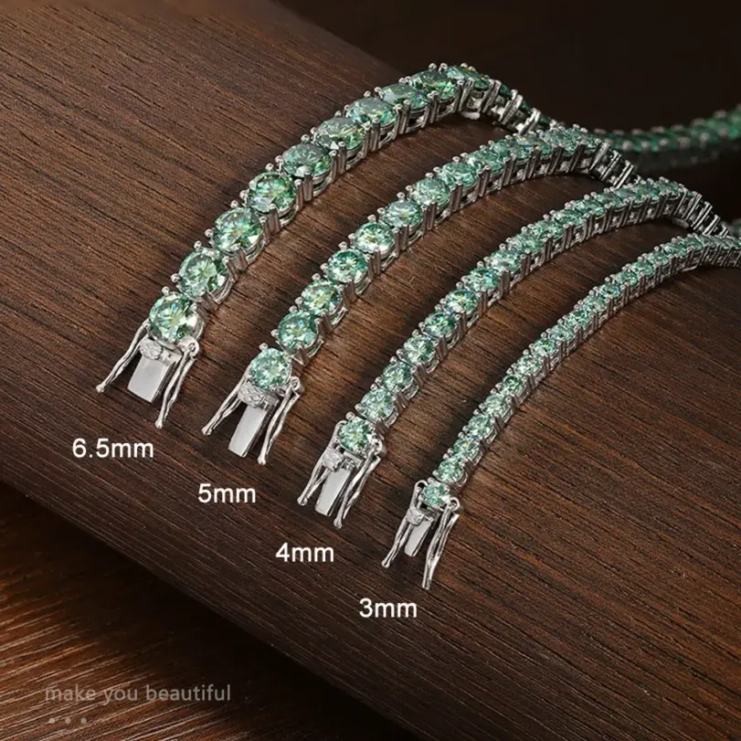 KNOBSPIN D VVS, pulseras de tenis originales de moissanita verde para mujeres y hombres, diamantes de laboratorio con joyería de boda GRA, pulsera de plata 925 3