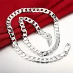 Oferta especial, collares de oro de 18 quilates, sello 925, color plata, cadena lateral clásica de 8MM para hombres y mujeres, joyería fina para fiesta de boda 5