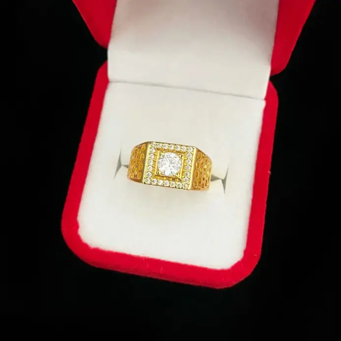 Golden Shop Anillo para hombre del mismo estilo con extremo cerrado, conjunto de diamantes, regalo de cumpleaños para fiesta, oro real 9999 de 24 quilates 2