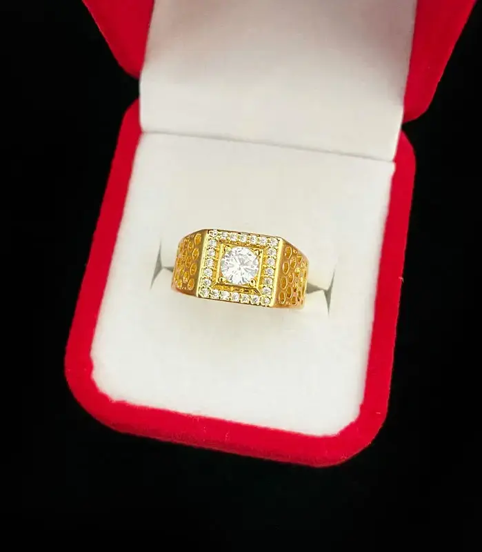 Golden Shop Anillo para hombre del mismo estilo con extremo cerrado, conjunto de diamantes, regalo de cumpleaños para fiesta, oro real 9999 de 24 quilates 2