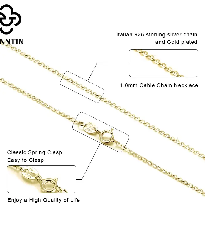 Rinntin-collar de cadenas de eslabones de Cable para mujer, de Plata de Ley 925 de oro de 18K, accesorios de cadena de cuello fino, joyería SC06 2