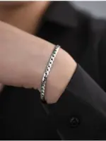 Pulsera cubana elegante y sencilla de plata de ley auténtica S925 para hombres y mujeres, cadena corta tejida a mano, regalos de joyería 4
