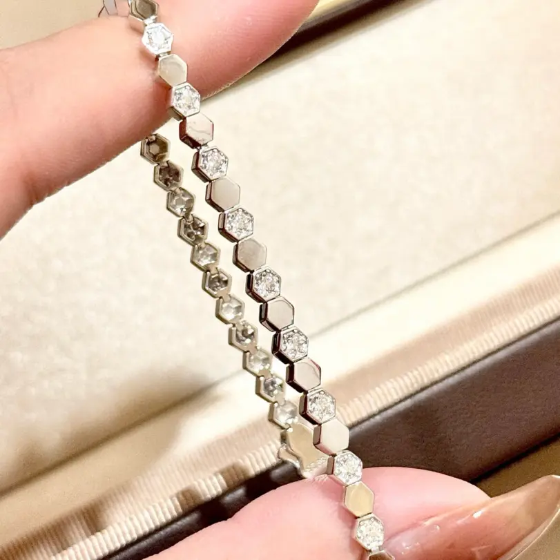 2026 nuevo estilo 100% Plata de Ley 925 pulseras de panal 18K chapado en oro pavé AAA pulsera de Zircconia para mujer joyería fina 4