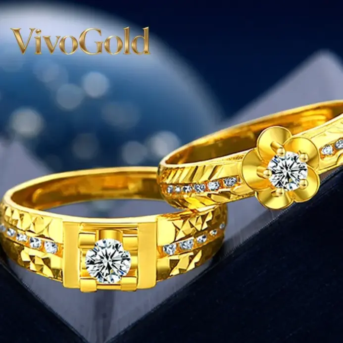 Anillo VivoGoldDiamond 9999 de Oro Real de 24K, Anillo de Pareja Vietnam Shajin, Accesorios de Boda, Regalo 1