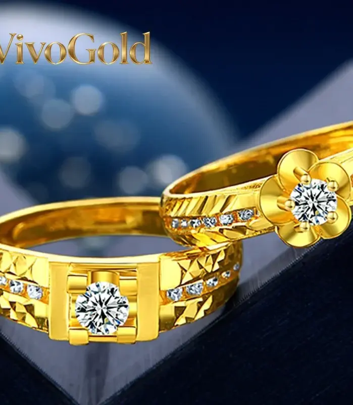 Anillo VivoGoldDiamond 9999 de Oro Real de 24K, Anillo de Pareja Vietnam Shajin, Accesorios de Boda, Regalo 1