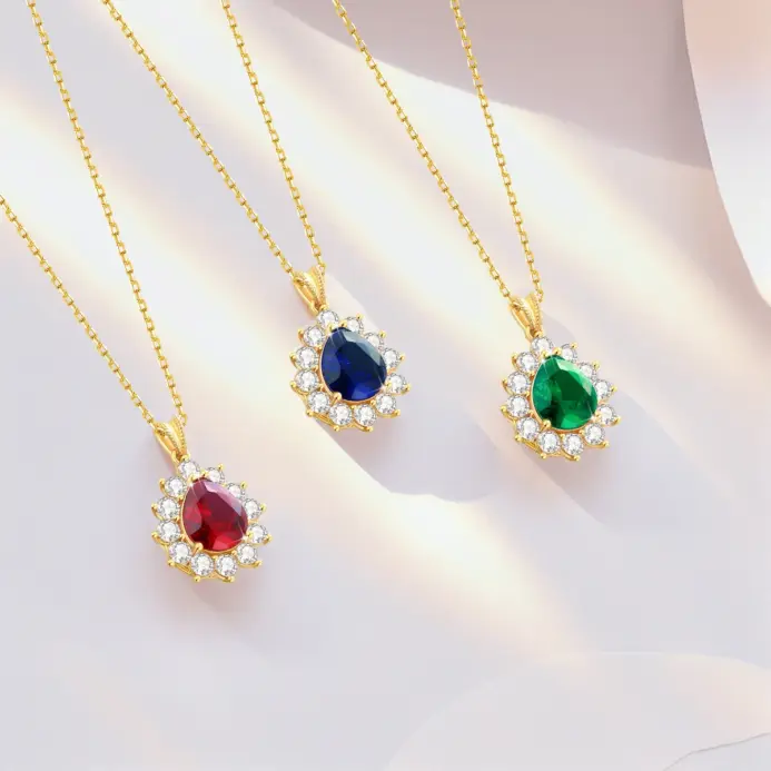 Collar con Colgante de Zafiro Azul 100% Oro 18K AU750 con Rubí/Esmeralda, Cadena con Certificado, para Eventos de Gala, para Mujer 2