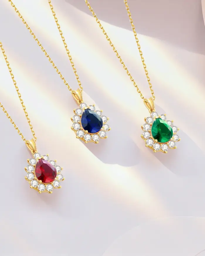 Collar con Colgante de Zafiro Azul 100% Oro 18K AU750 con Rubí/Esmeralda, Cadena con Certificado, para Eventos de Gala, para Mujer 2