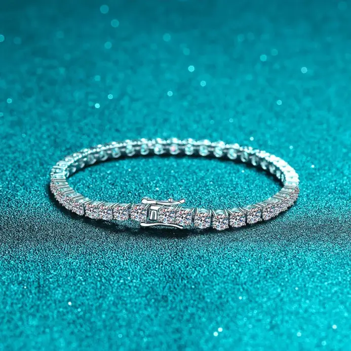 100% plata de ley S925, pulsera de tenis de moissanita auténtica de 2-6mm para mujer, joyería de boda, regalo exquisito de Navidad 2