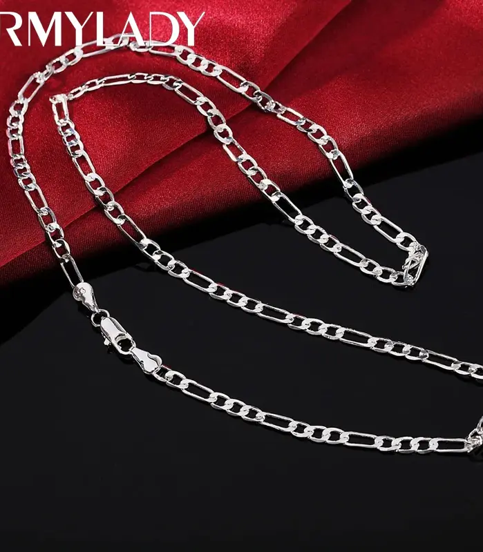 40-75cm Plata de Ley 925 16-30 pulgadas fina 4MM collares de cadena para mujer moda fiesta boda joyería regalos de navidad 1