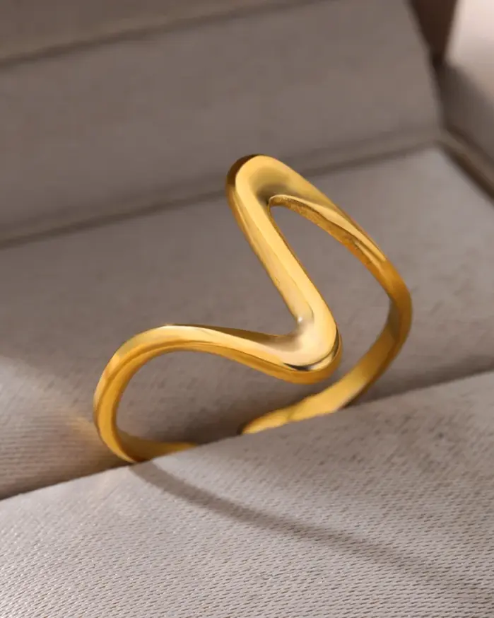 Anillos de acero inoxidable para mujer, anillo abierto resistente al agua de Color dorado, banda para pareja de bodas, regalos de joyería, artículos de envío gratis, anillos 2
