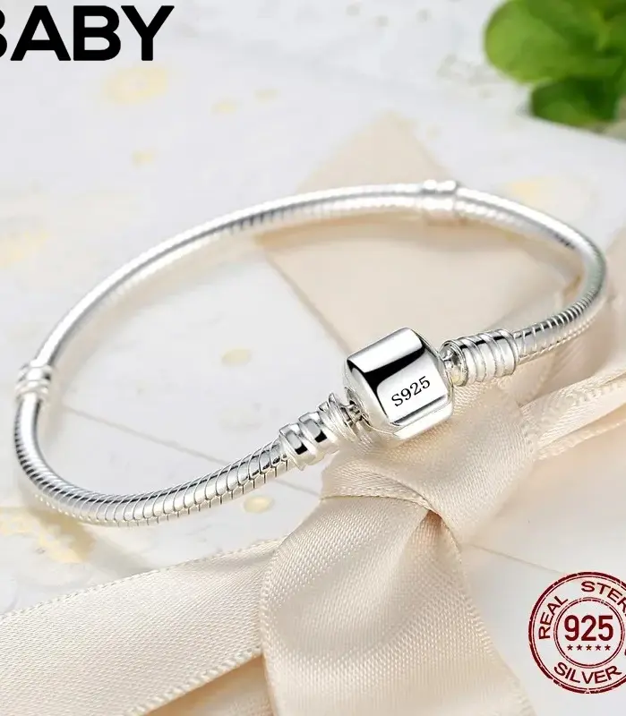 Joyería fina Original hecha a mano, pulsera de plata de ley 925 con dijes, pulseras de hueso de serpiente suaves y lisas para mujer 1