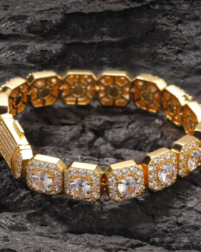 Pulsera de lujo de oro puro 24K 9999 de oro real para hombre, pulsera de Hip Hop europea y americana con geometría de diamante, pulsera de caramelo de 12,5mm 1