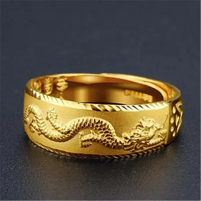 Anillo para hombre, anillo ajustable con dragón grabado de lujo, joyería de moda para hombre, anillo de dedo de oro amarillo/blanco de dos colores, regalo 1