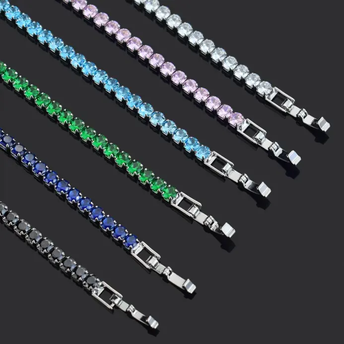 Pulsera de tenis de circón con microincrustaciones de 4mm para mujer, pulsera para hombre, accesorios de joyería para hombre, 1