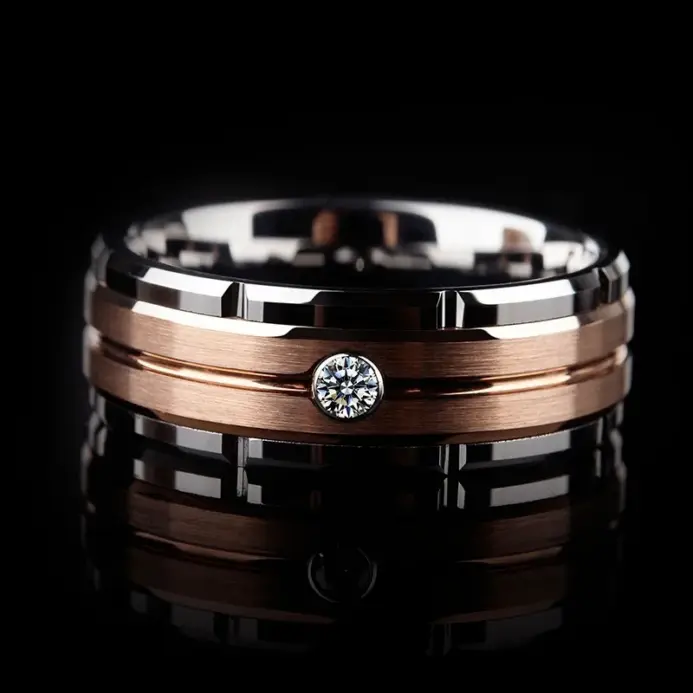 Anillo de lujo con patrón de tallado hueco de Metal para mujer, Color oro rosa, piedras de circonita, anillo de pareja, joyería de boda de compromiso nupcial, 1 pieza 2