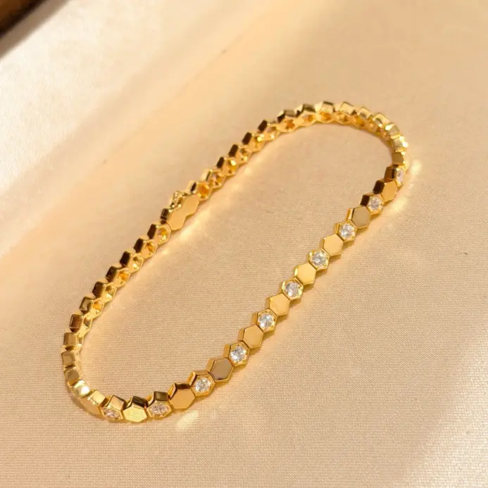 2026 nuevo estilo 100% Plata de Ley 925 pulseras de panal 18K chapado en oro pavé AAA pulsera de Zircconia para mujer joyería fina 1