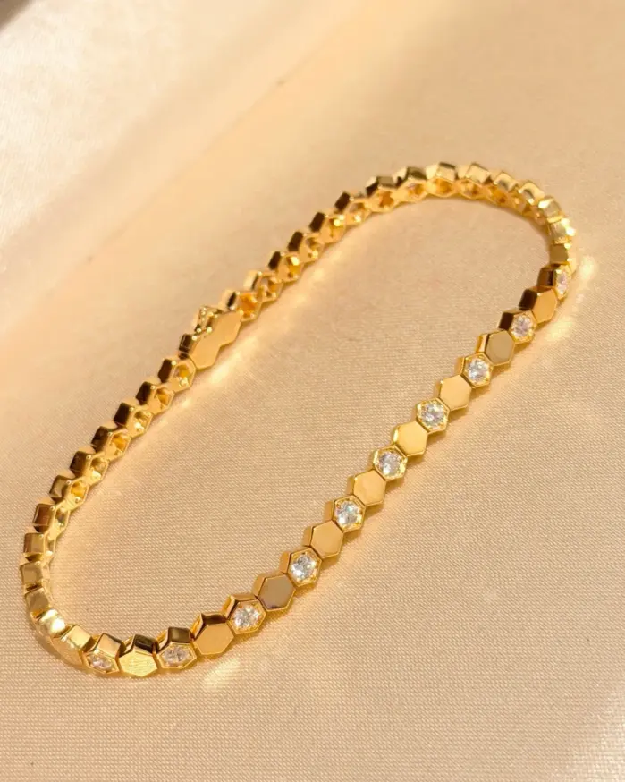 2026 nuevo estilo 100% Plata de Ley 925 pulseras de panal 18K chapado en oro pavé AAA pulsera de Zircconia para mujer joyería fina 1