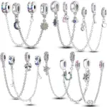 Cadena de seguridad de Plata de Ley 925 Original, estrella, Luna, sol, corazón, lazo, Clip de silicona, compatible con Pulsera Original, regalo de joyería DIY 1