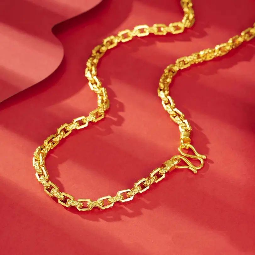 Collar entrelazado cuadrado para hombre de oro real de 24 quilates, lujoso y dominante, collar Chopin con diseño de oro au9999 3