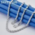 Accesorios de plata de ley 925 para hombre, 4MM, 40-60cm, 2 uds., collar de cadena de cuerda, pulsera, joyería de regalo de boda a la moda para mujer 6