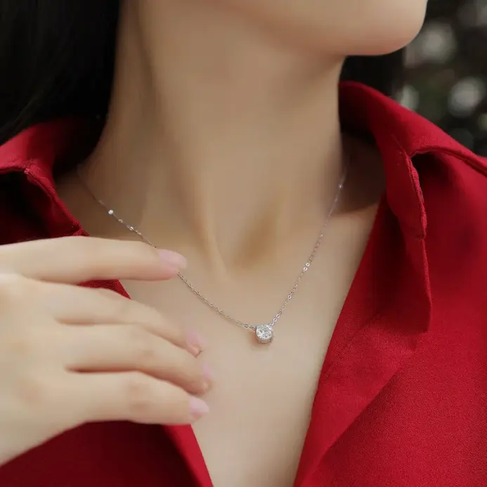 Moissanite diámetro 6,5mm 0,5-5CT mujer colgante Sier collar para mujer cadenas fiesta nupcial joyería fina 925 collar de plata esterlina 2