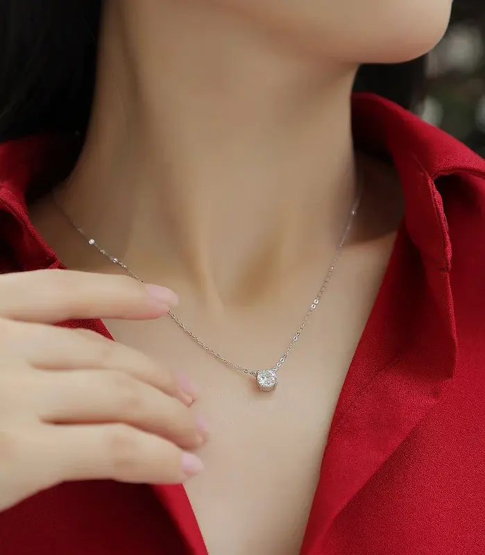 Moissanite diámetro 6,5mm 0,5-5CT mujer colgante Sier collar para mujer cadenas fiesta nupcial joyería fina 925 collar de plata esterlina 2