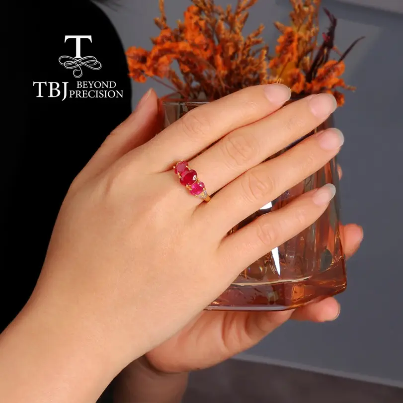 Anillo de rubí natural precioso y raro para mujer, plata de ley 925, elegante y exquisito regalo de aniversario y compromiso 5