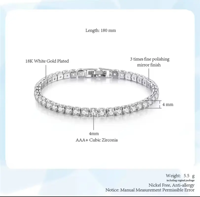 Joyería de plata de ley 925, pulsera de tenis de 16cm-21cm, circonita de colores de 4mm, regalo de aniversario, pulsera de plata de ley para mujer 6