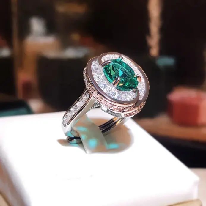Anillos redondos de piedra Esmeralda para mujer, anillo de dedo de Plata de Ley 925 colorido Vintage, joyería ajustable abierta, regalo para mujer 1
