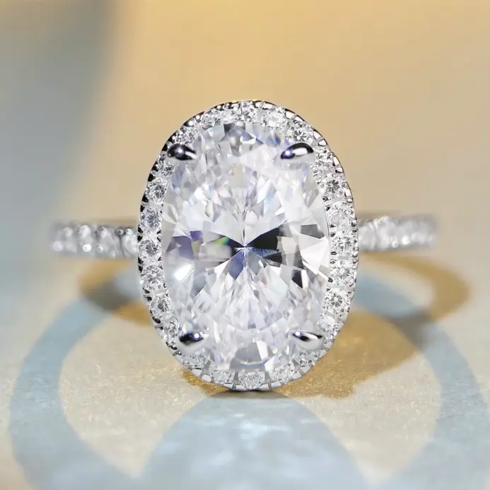 5CT 9*11mm anillo de Halo de diamante de alto carbono de corte ovalado para mujer 100% Plata 925 brillante compromiso boda banda joyería fina 2