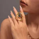 Anillo hipérbole geométrico de giro Irregular con diamantes de imitación grandes para mujer, anillos estéticos impermeables chapados en oro de 18k para mujer 5