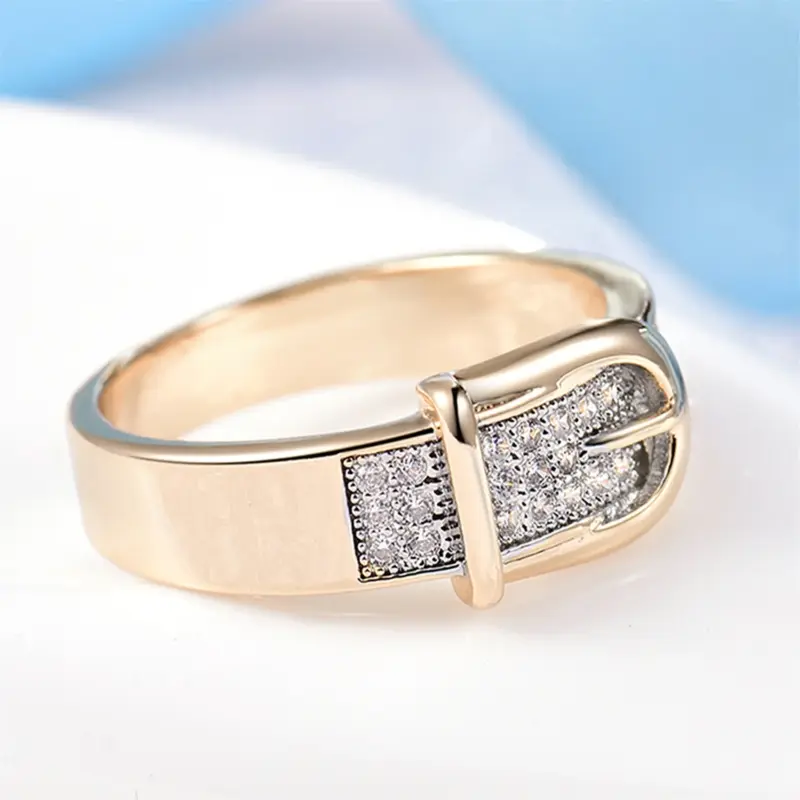 Anillos de cinturón Anillo creativo de plata y oro para mujer, joyería de compromiso y boda, anillo de circón completo brillante 3