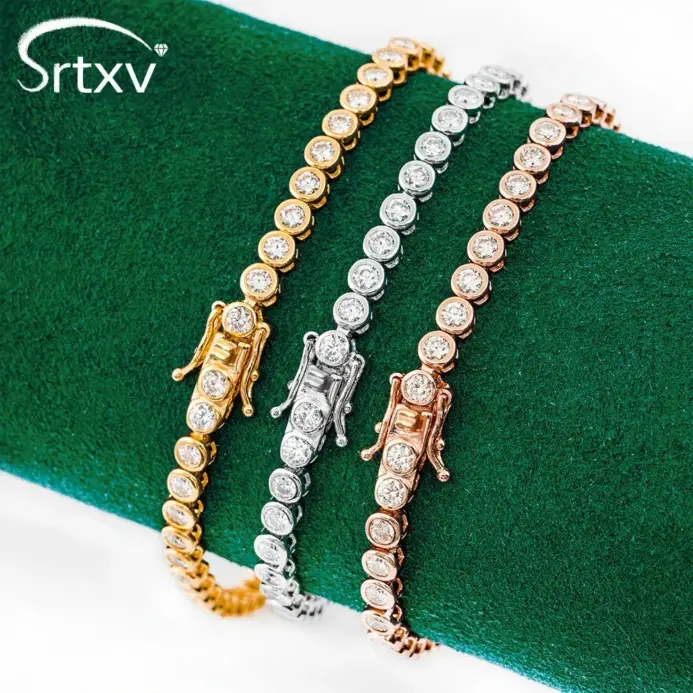 Pulsera de tenis de moissanita de 2mm para mujer, pulseras redondas de plata de ley S925 con burbujas de diamantes, joyería para regalos de cumpleaños y boda 1